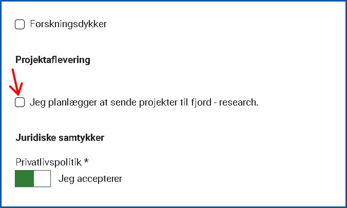 Skærmbillede af indsendelse af fjordforskningsprojektregistrering