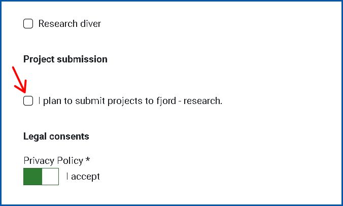 Screenshot fjord research registration project submission
